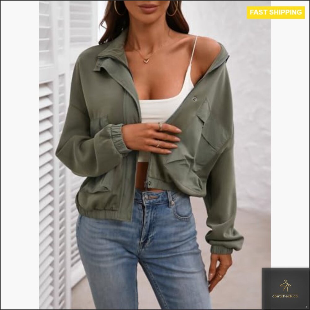 Cropped Oversized Utility Jacket Long Sleeve Zipp… - image 2